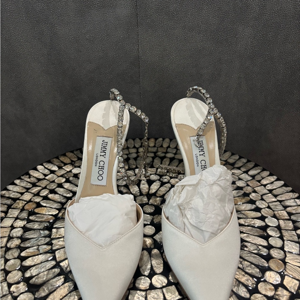 Jimmy Choo White Heels with Silver Accents